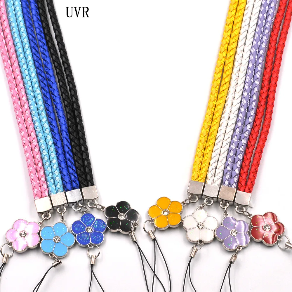 

2PCS flower PU Leather + nylon Weave Phone Lanyard Long neck Strap hang For Mobile Phone ID Card Key USB Camera MP3 4 Phone Stra