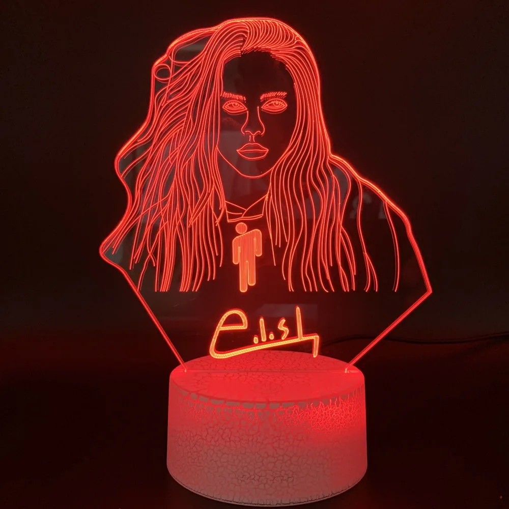 3D иллюзия, светодиодный ночник, светильник Billie Eilish, рисунок, офисный декор, настольная лампа, дропшиппинг,, подарок для фанатов, Ночной светильник на заказ