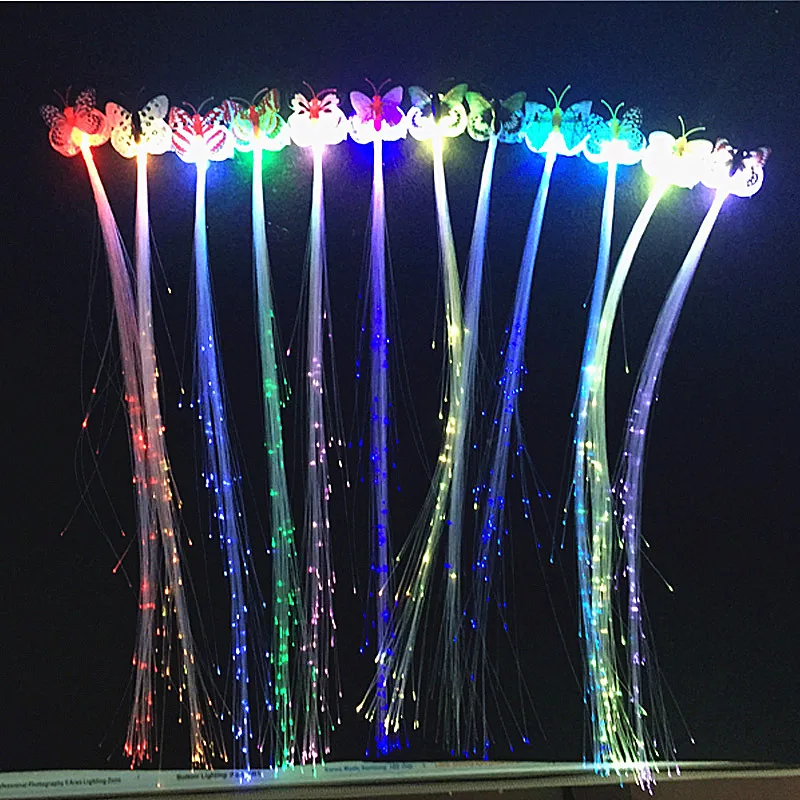 

2017 Real Led Clothes 150pcs/lot Led Luminous Braided Wigs Party Decorations Supply Props Light Butterfly Hair Clips Decoration