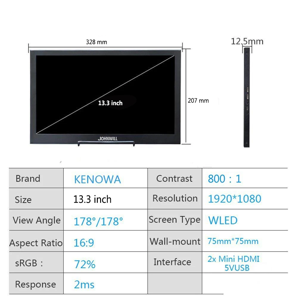New 13.3 inch 2K 2560*1440 HD Portable Monitor for Raspberry pi PS3 PS4 Xbox360 Gaming Computer IPS