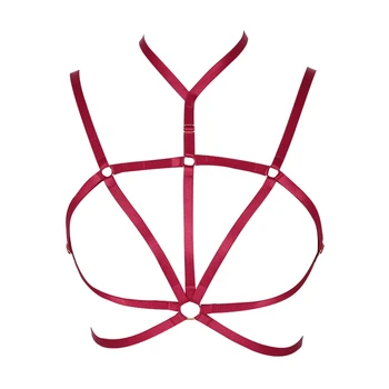 

Sexy V-neck Red Bra Harness Woman Body Caged Elastic Straps Steampunk Goth Lingerie Breast Belt Plus Size Art Dance Parties
