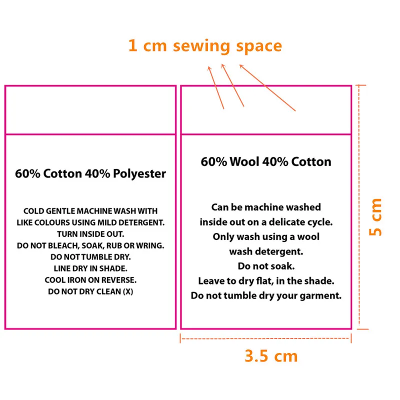 100PCS Cotton&Polyester writings Soft satin cloth washing labels White care  label 5 * 3.5 cm