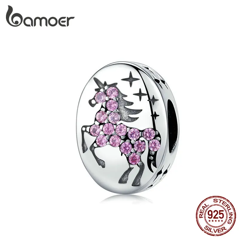 

bamoer Mysterious Licorne with Star Oval Beads fit Original Silver Snake Bracelet Bangle CZ 925 Sterling Silver Jewelry SCC1272