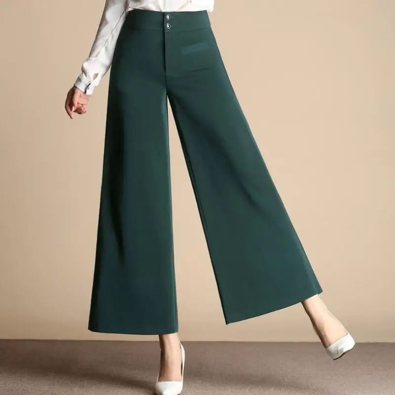 

Free Shipping New Summer Women Fashion Pants Two Buttons Front Zipper Wide Leg Pants Lady Solid Color Ankle-length Pants 27-34