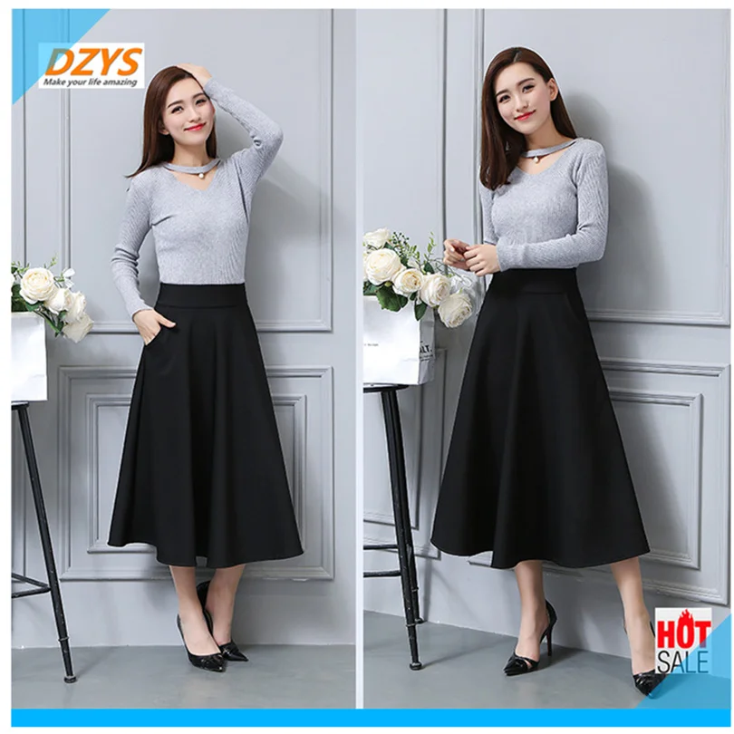 Весенняя новая юбка средней длины Женская плиссированная юбка большого размера с высокой талией тонкая Расклешенная юбка