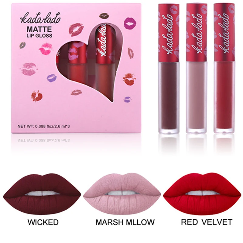 

3 piece set / set of travel set waterproof long-lasting liquid lipstick nude matte lip gloss cosmetic lipstick set
