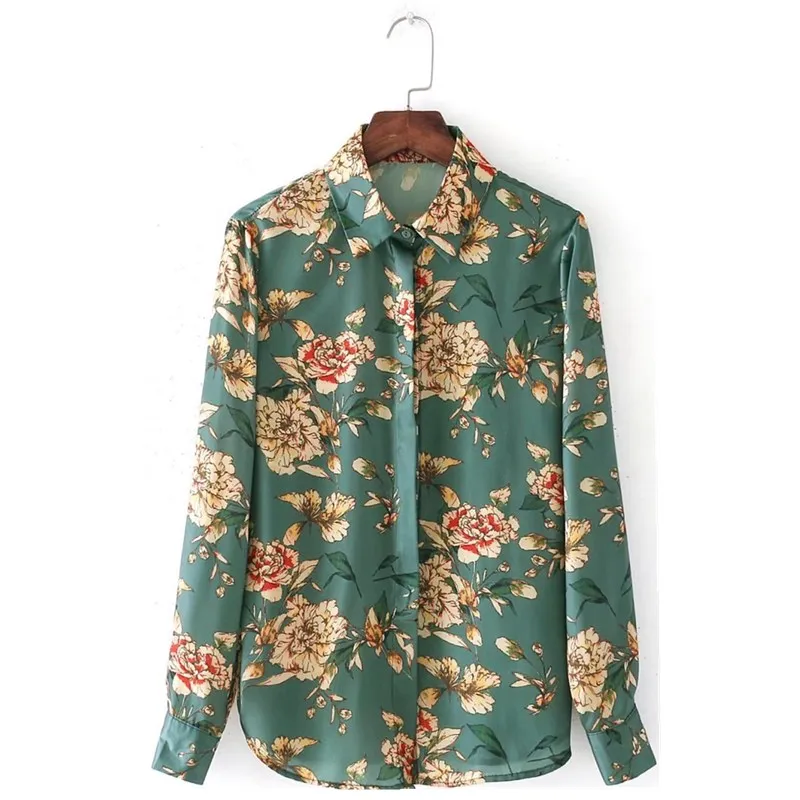 Autumn Vintage Green Bloom Ethnic Floral Flowers Pattern Casual Blouse ...