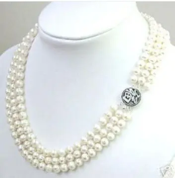 

Triple Strand real AA 6-7MM white pearl necklace