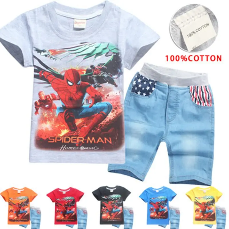

New Summer Children Cotton Clothing Sets Baby Boys Cartoon Clothes Sets Spiderman Kids T-shirt +Shorts 2Pcs Casual Sport Suit