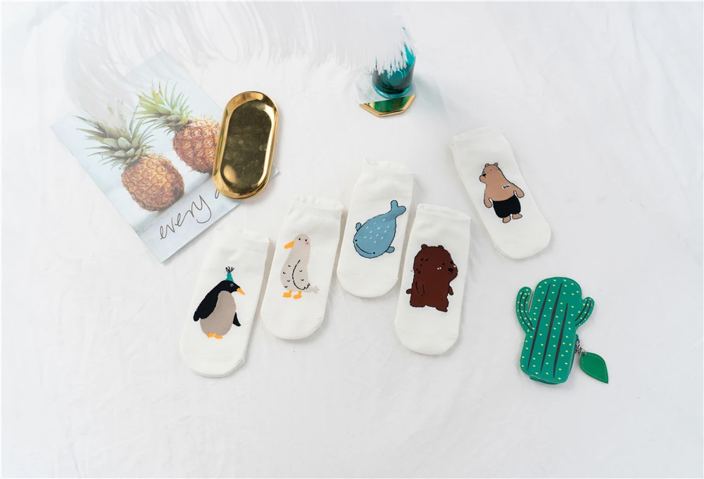 Носки в стиле Харадзюку с забавными рисунками животных Летние Носки с рисунком граффити, Кита, медведя, голубя, пингвина оригинальные носки унисекс