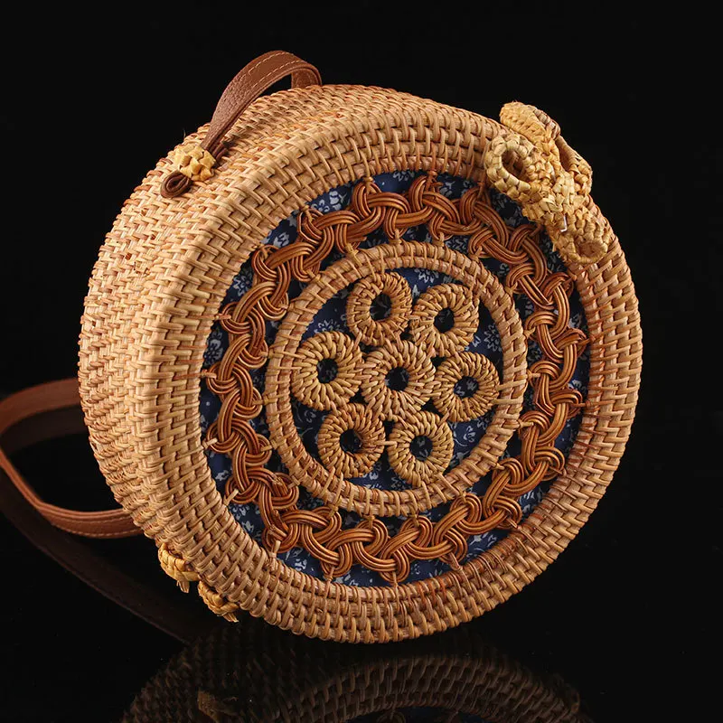 

Embroidered hand-knitted bag Round Straw Bags Women Summer Rattan Bag Handmade Woven Beach Cross Bag Circle Bohemia Handbag hot