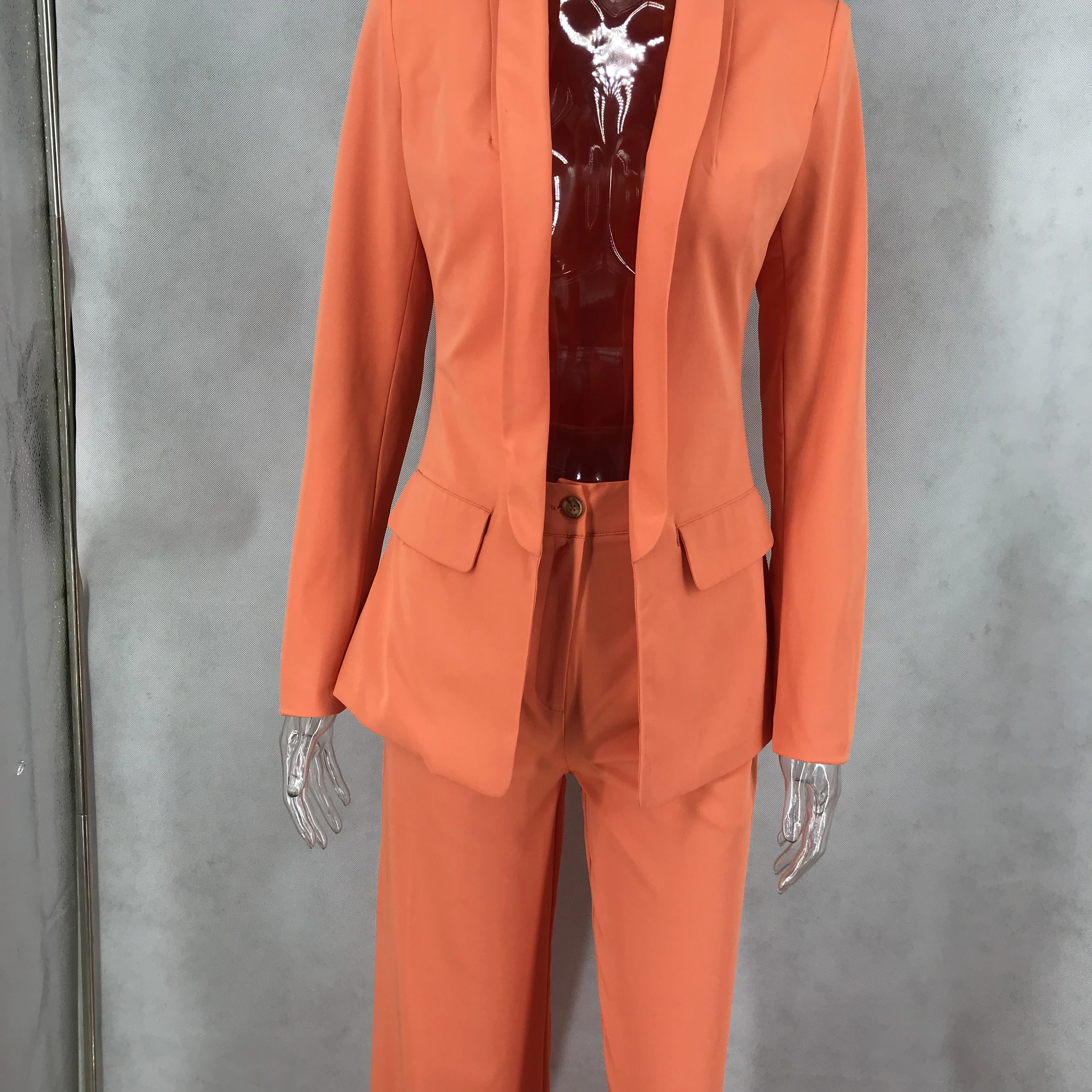 Women Suit Sets Business Suits Orange Workwear Pant Suits High Quality Office Lady Uniform Blazer Pant 2 Pieces Set MS-DZT1039