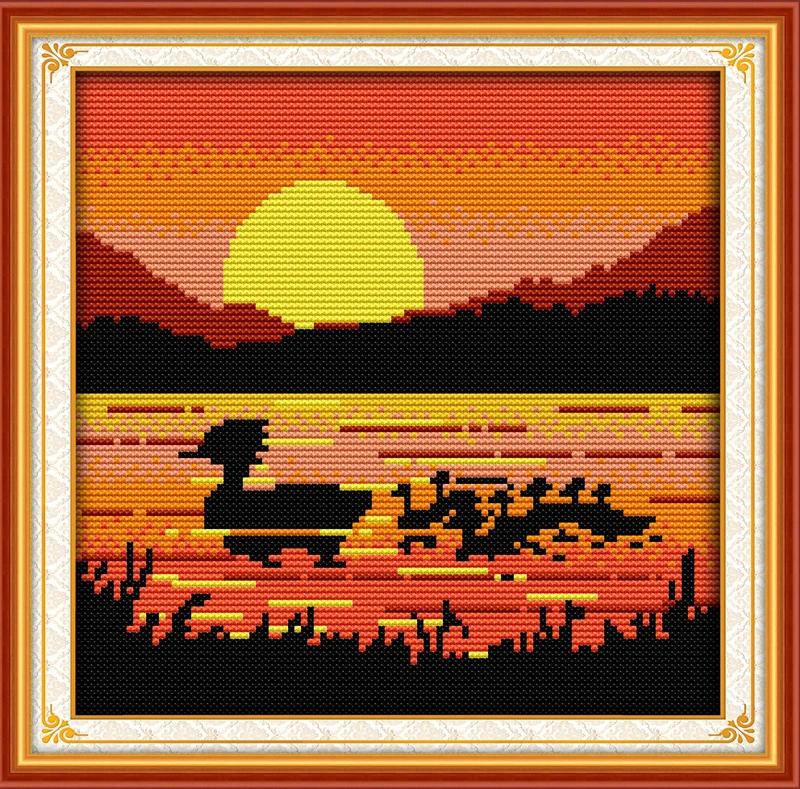 

The sunset ducks DMC Animal Cotton cross stitch kits 14ct white 11ct printed embroidery DIY handmade needle work wall home decor