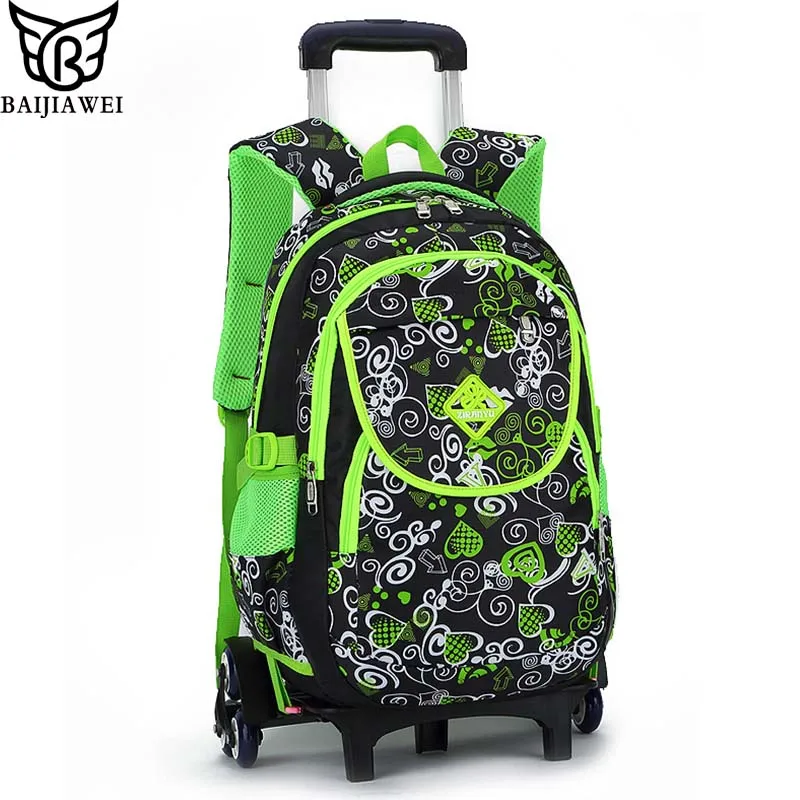 

BAIJIAWEI Lovely Printing Trolley School Bags for Girls kids Backpack On Wheels Primary School Satchel Children Travel Luggage