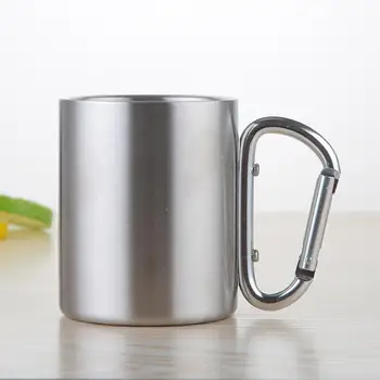 

220ml 300ml 350ml 450ml Stainless Steel Cup Portable Camping Traveling Outdoor Cup Double Wall Mug With Carabiner Hook Handle