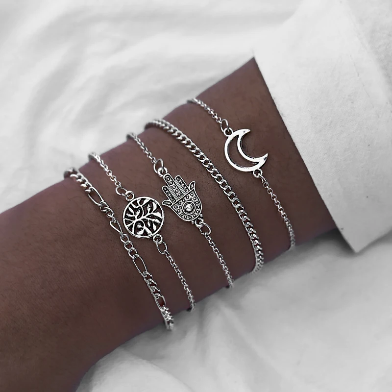 Очаровательный винтажный металлический браслет IF ME с лунным деревом, набор для женщин, Boho Hasma, ручная работа, серебряный цвет, браслеты на цепочке, браслеты, ювелирное изделие, новинка