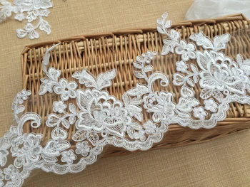 

Embroidery peony cording lace trim boutique high-grade ivory bridal veil lace trim