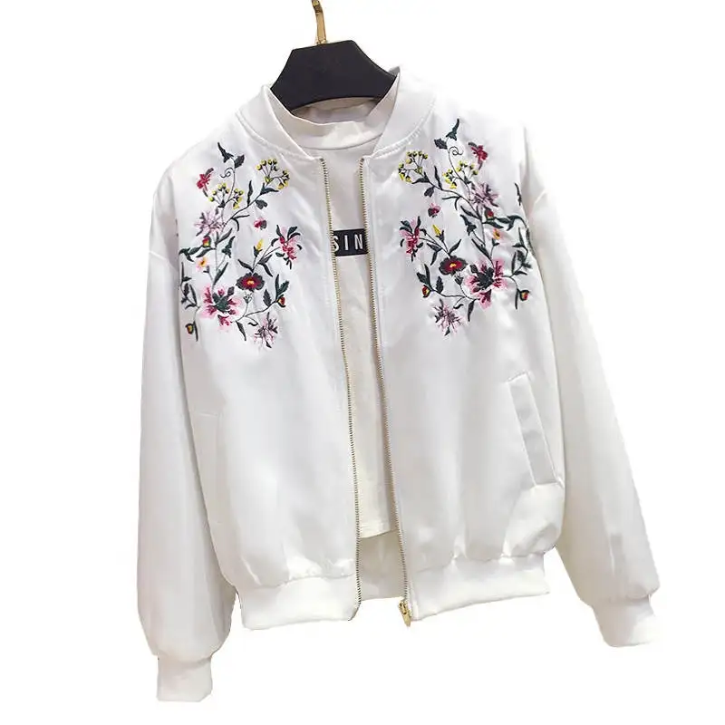 Plus Size 3XL Spring Jacket Women Black Floral Embroidery Bomber Jacket Women Basic Coats Baseball Uniform Womens Jackets C4254