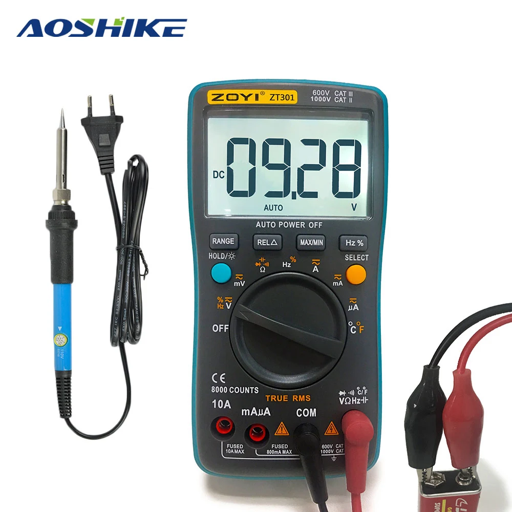 

ZOYI ZT301 Handheld Digital Multimeter with Soldering Iron 8000 Counts True RMS Auto Range LCD Display Electrical Tester Meter