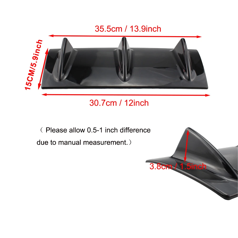 Универсальный автомобильный шасси акульих плавников спойлер диффузор задний бампер губы сплиттер 3/5 Ребра Черный ABS пластик DPQ001