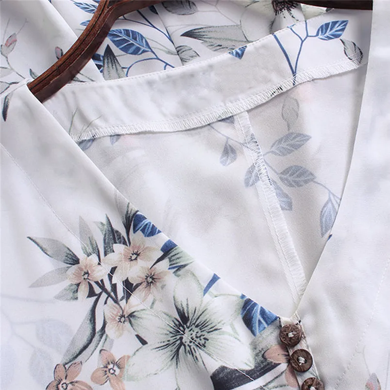 Women Summer Boho Print Casual Beach Vintage Fashion Button Blouse Chiffon Short Sleeves S-XXL Soft Thin Summer Top 40MY02 (11)