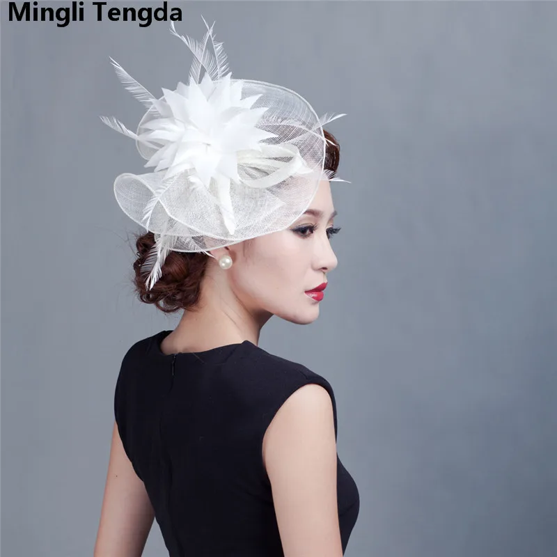 Женская Свадебная шляпка с большим цветком и перьями, специальная форма, модный головной убор, Свадебная шляпка s и вуалетки для женщин, вечерние Mingli Tengda