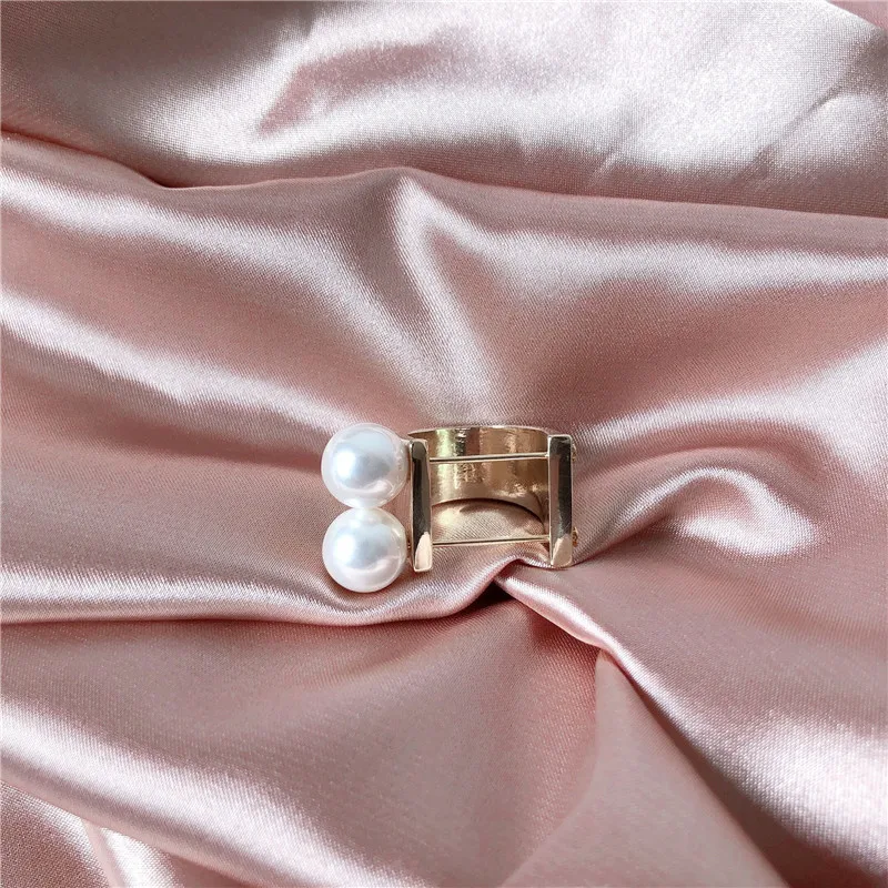 AOMU подарок для девочки, металлическое регулируемое кольцо для женщин, геометрическое кольцо неправильной формы, аксессуары для уличной съемки, большое Ювелирное кольцо с жемчугом, набор