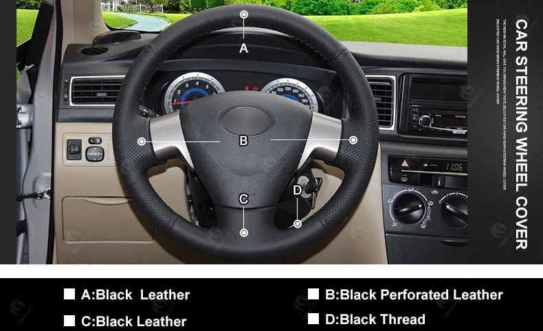 Toyota Corolla 2006-2010 Matrix 2009 Auris 2007-2009 Black Artificial Leather Auto Steering Wheel Cover