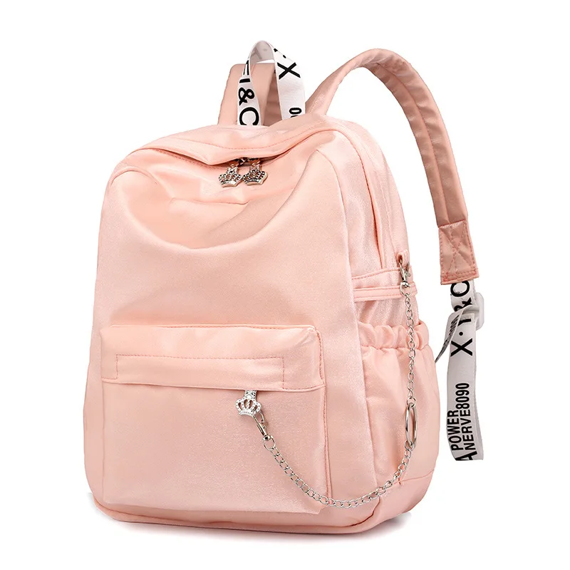 

Nylon Zipper Waterproof Backpack Schoolbag Men Women Chain Bags Mochilas Travel Harajuku Knapsack Teenage Girl Backpacks