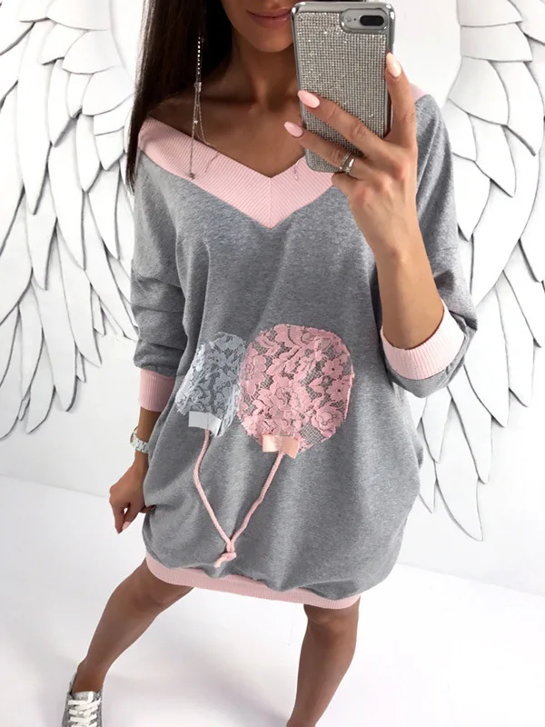 

New arrival stylish autumn Fashion v-neck women's Casual dress with long sleeves Cute dresses for women Tops mini short dress