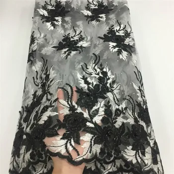 

African Lace Fabric With Pearl French Tulle Lace Fabric 2019 Nigerian Laces Guipure Embroidery Fabric For Wedding