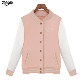 

Women Casual Long Sleeve Letter Sweatshirt Single-breasted Slim Short Hooded Sporting Baseball Jacket Coat