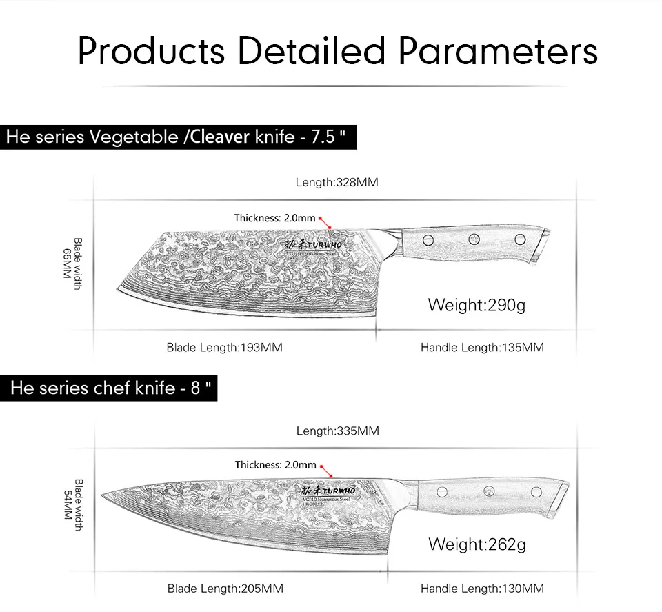 2019TURWHO 4 шт, набор профессиональных кухонных ножей из дамасской стали, супер острые ножи для шеф-повара santoku, канцелярские ножи с ручкой G10