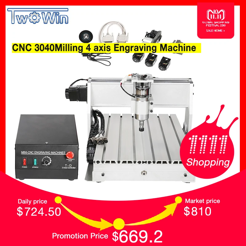 CNC 3040 T D 4 axis CNC Router Engraver Threads Screw Cutting Milling Drilling Engraving Machine