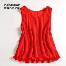 Однотонные модные складные футболки с оборками без рукавов с круглым вырезом