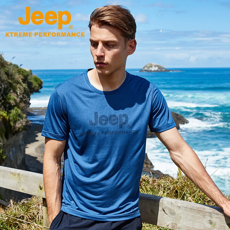 Джип свободный большой размер скорость сушилка для мужчин дышащий Открытый Бег быстро сухой футболка с джипом короткий рукав пот - Цвет: grey blue563