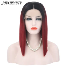 JOY & BEAUTY синтетический парик фронта шнурка короткий парик Bob Bob Ombre бордовый бордовый 14 дюй