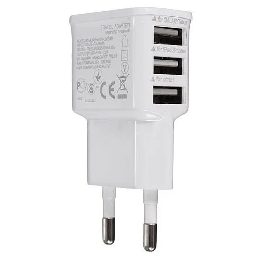 Сетевое зарядное устройство с 3 USB портами и европейской вилкой адаптер