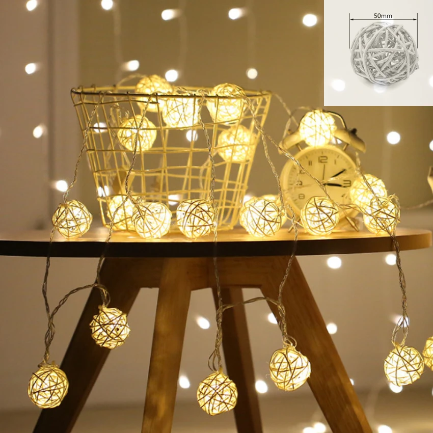 

SVELTA 5CM 20Bulb Big Rattan Ball LED String Lights Decorative Fairy Christmas Light For Xmas Holiday Wedding Decoration Garland