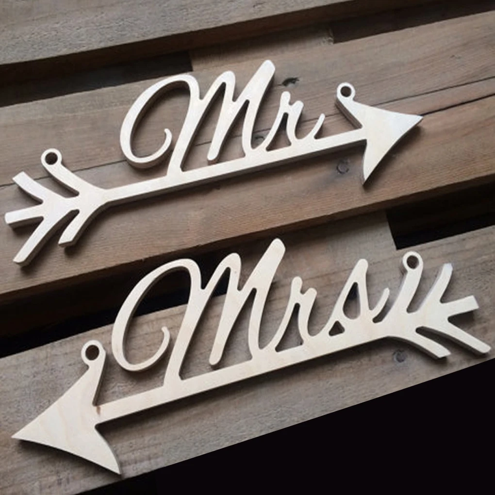 

2pcs/Set Mr and Mrs Arrow Wedding Bride Groom Chair Sign Rustic