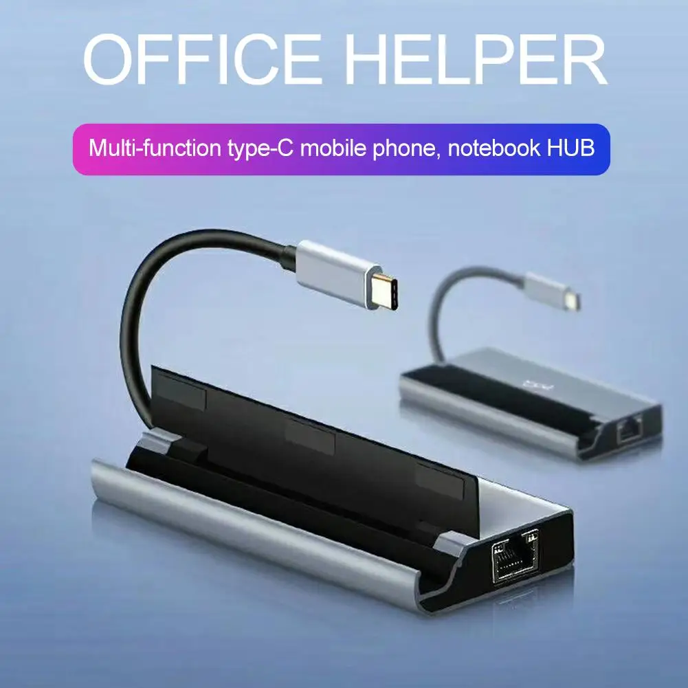

Type C to PD + USB 3.0*2 TF/DF Card Slot HDMI VGA 7-in-1 Docking Station Type - C to HDMI Hub with Cellphone Stand Holder