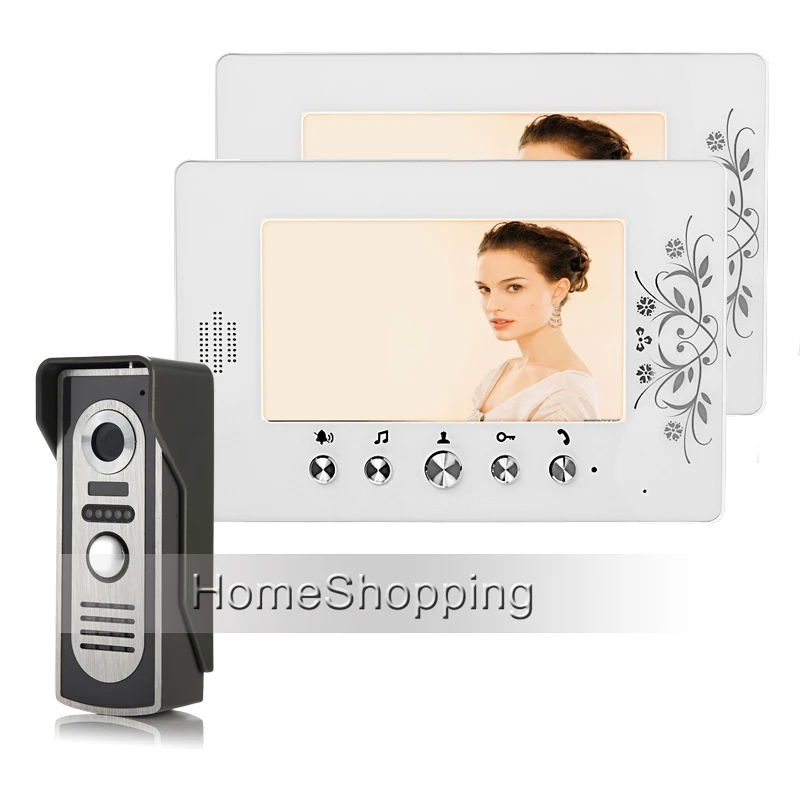 

FREE SHIPPING New Wired 7" TFT Color Video Intercom Door Phone System With 2 White Screen + 1 Outdoor Doorbell Camera Whole sale