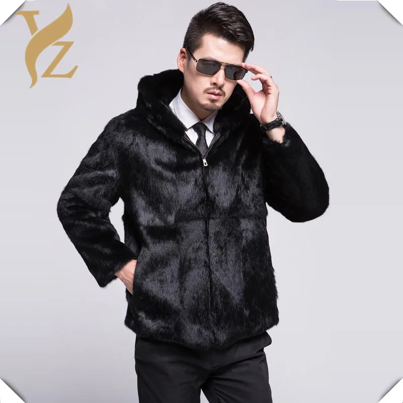 

100% Nature Rabbit Fur Coat Men Jeckets Warm Winter With Hood Rabbit Fur Topcoat Real Fur Coats Overcoat Luxurious Clothing