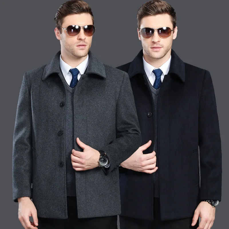 Высококачественный бренд, большой размер 4xl, Осень-зима, мужское толстое шерстяное кашемировое пальто с отворотом, Мужская кашемировая короткая куртка среднего возраста