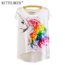2016 Brand New Cotton cropped t Shirt Women Short Sleeve t-shirts o-neck Causal loose Magic Unicorn T Shirt Summer top for women