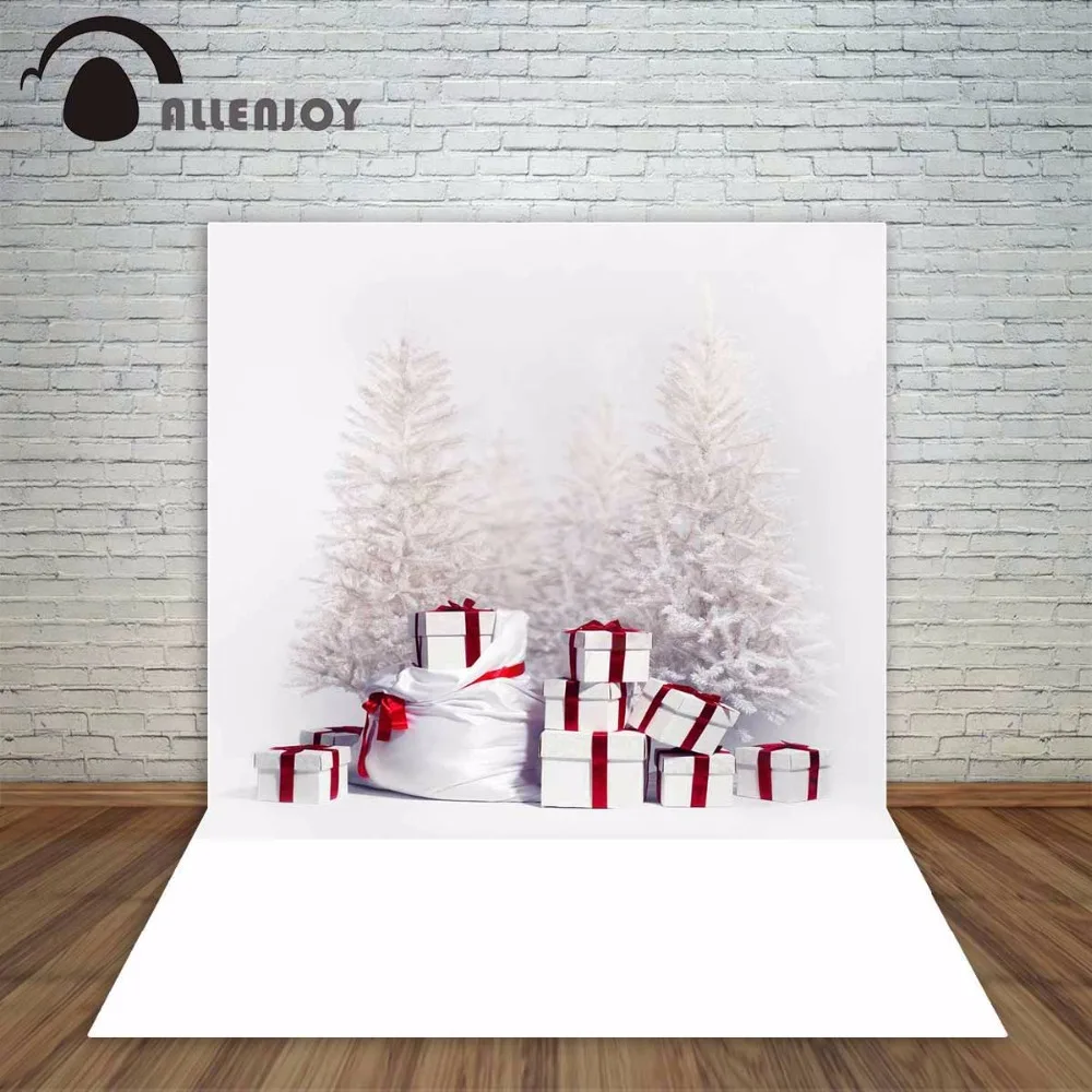 

Allenjoy backgrounds for photography studio Present pine trees in cold winter snow backdrop christmas photocall