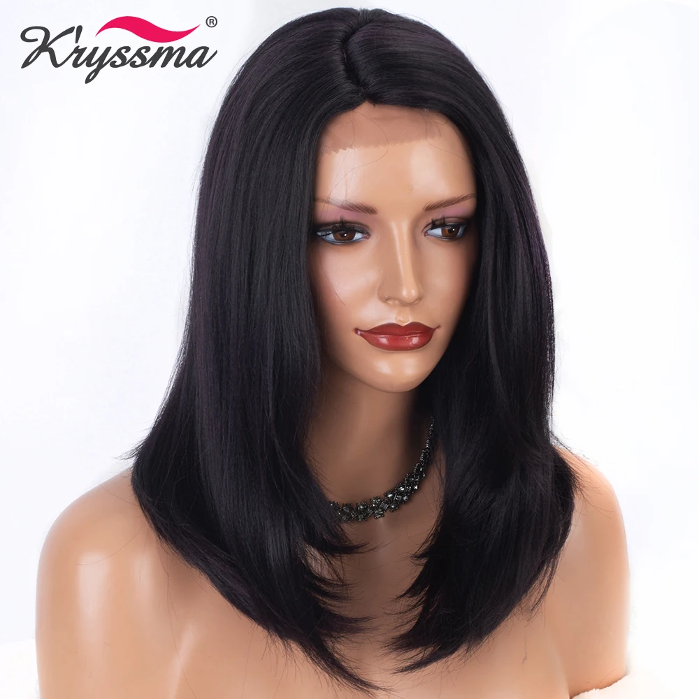 

Dark Purple Wig Light Yaki Synthetic Wigs with A Little Lace Right Side Part Deap C Curve Wigs for Women Heat Resistant Fiber