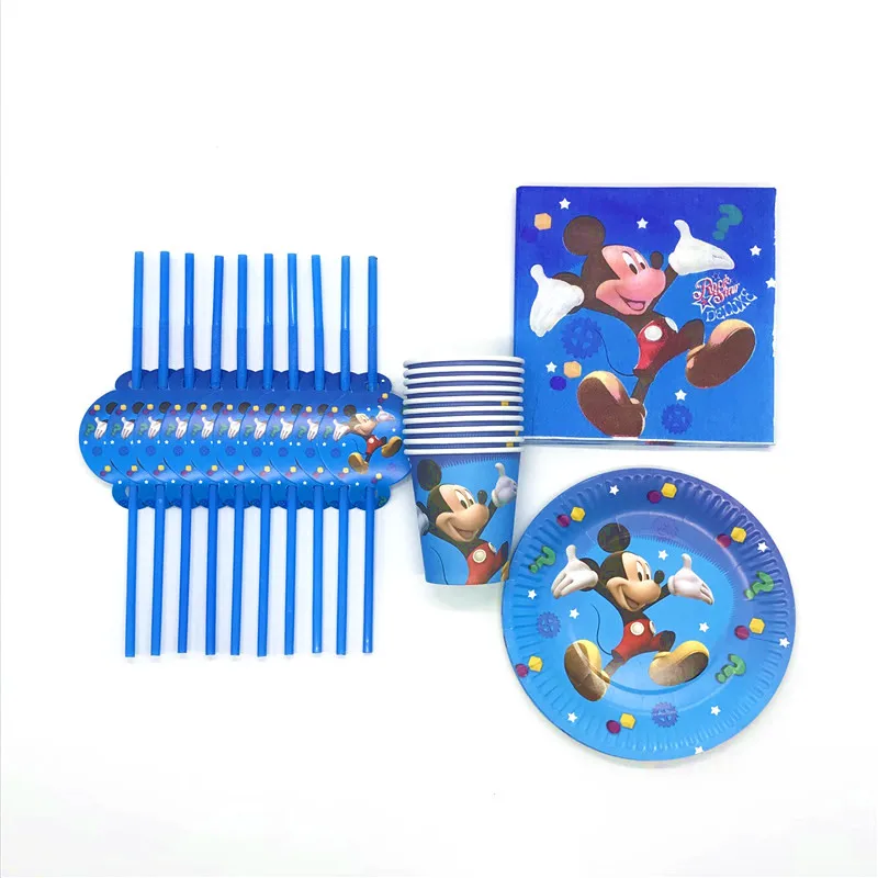 

80Pcs/Lot Disney Mickey Mouse Theme Disposable Tableware Wedding Kid Boy Birthday Party Cup Plate Napkin Straw Decoration Supply