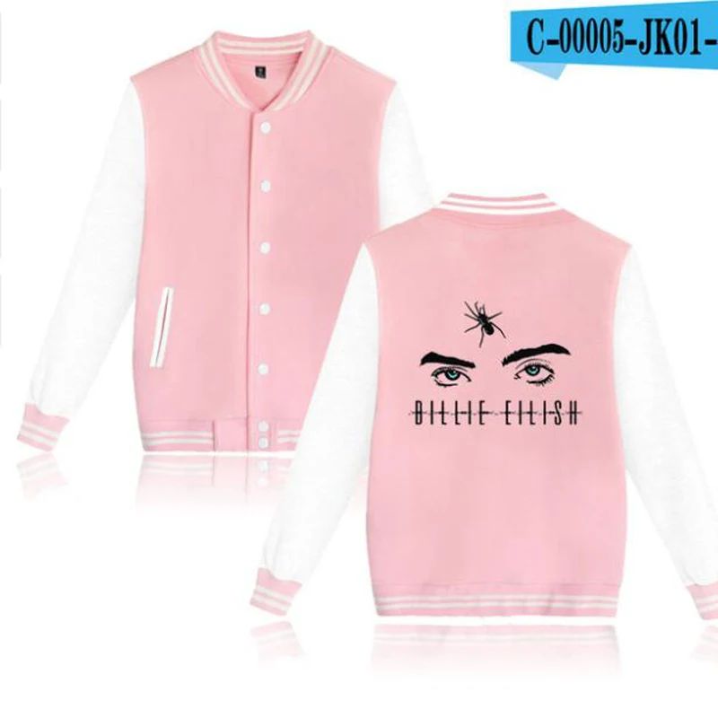 Billie Eilish бейсбольная форма Женская флисовая куртка мужская уличная хип хоп с длинным рукавом Розовая Толстовка tumblr свитеры одежда 4XL
