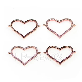 

Top Heart Hollow 18x28mm Zircon Micro Pave Gem stones Lucky Bracelet Connector Charm Beads 5pcs/Lot